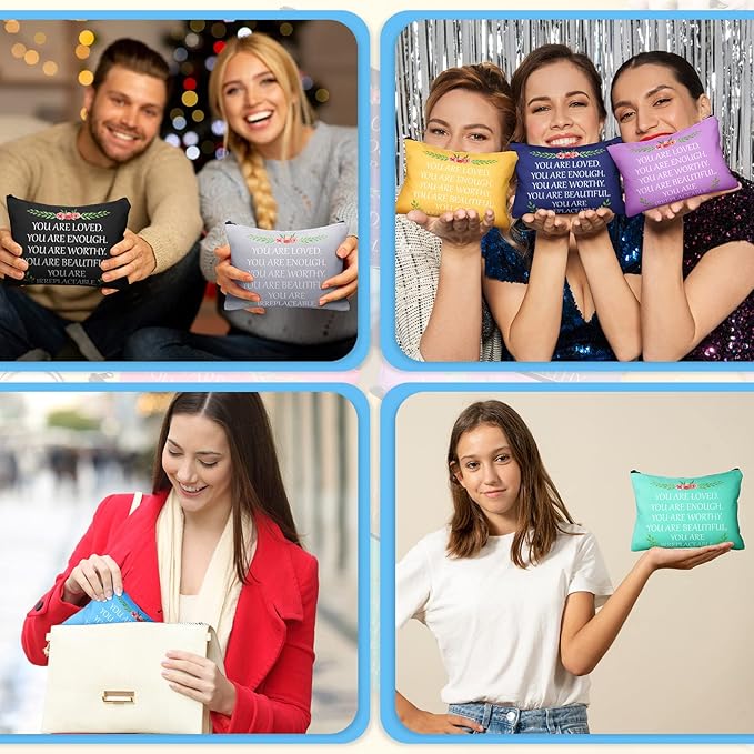 Cunno 24 Pcs Inspirational Makeup Bag Bulk Gift for Women You Are Loved Motivational Canvas Bag with Zipper Appreciation Makeup Cosmetic Bags Christmas Retirement Gift Multicolor(Fresh Color)