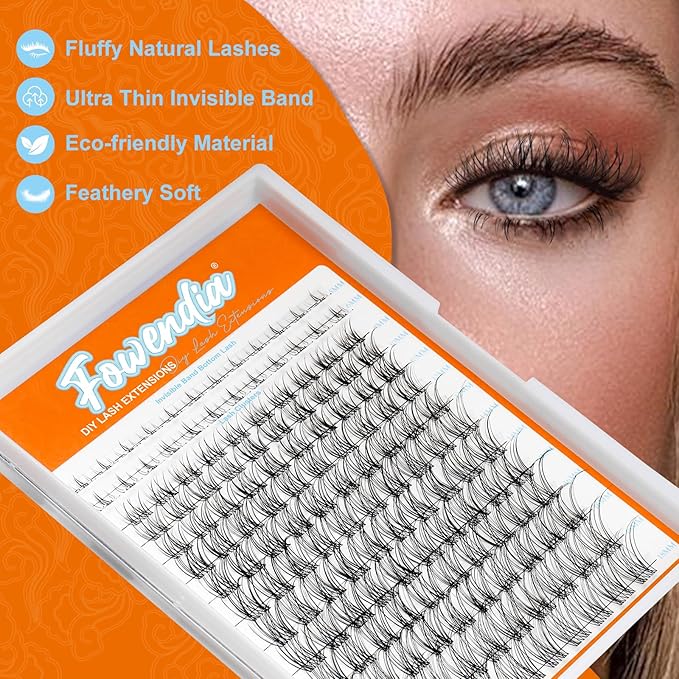 Individual Cluster Lashes D Curl DIY Extension Kit - Classic 8-18mm With Bond, Seal, and Remover - Ultra-Invisible Band, No-Glue Lower Lashes, First Met-Kit