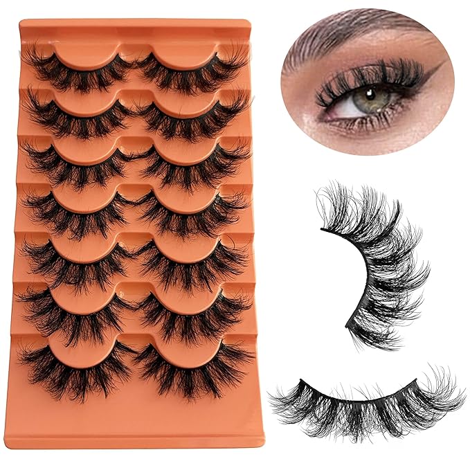 Fluffy Cat Eye Lashes NINGLASH Wispy Lashes False Eyelashes Natural Look Fake Eyelash 18mm Faux 3D Mink Lashes Strips 7 Pairs Pack