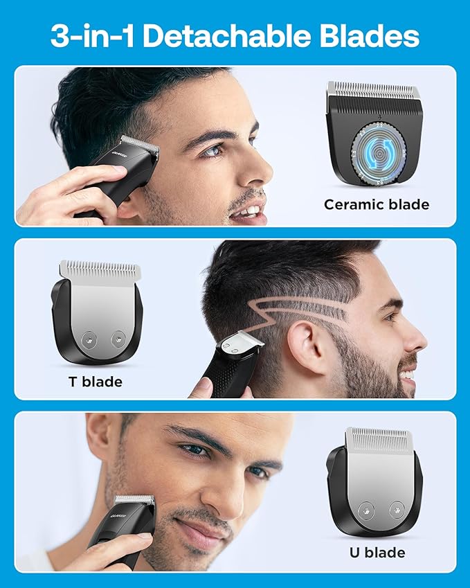 GLAKER Hair Clippers for Men - Cordless 3 in 1 Versatile Hair Trimmer with Extra Long Guards, Detachable Blade & Storage Bag, Complete Mens Grooming Kits, Ideal Gifts for Men
