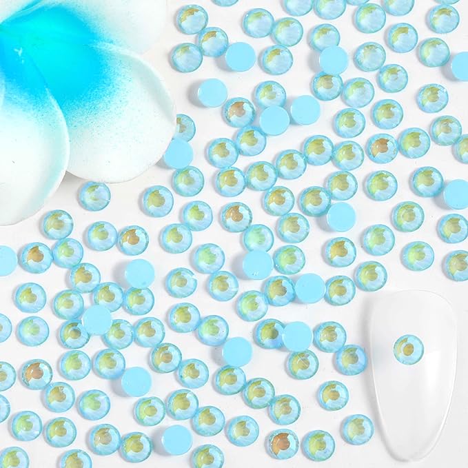 Beadsland 1440pcs Flat Back Crystal Rhinestones Round Gems for Nail Art and Craft Glue Fix, Luminous Blue, SS16,3.8-4.0mm