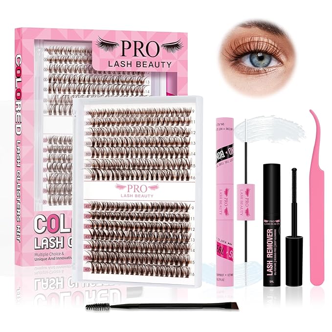 Brown Lash Extension Kit 280pcs Brown Lash Clusters Eyelash Extension Kit With Lash Bond And Seal Lash Remover Lash Applicator Eyelash Brush Easy to Apply at Home for Self Use (30D+40D-9-16mix Kit)