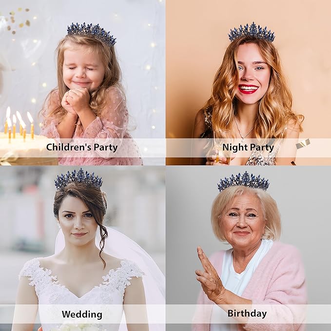 LIMELIA Women's Tiara for Henna Wedding Party|Glitter Hair Accessories for Bridal Birthday Pageant Prom Halloween Cos-play Christmas Party|Danver-Navy Blue