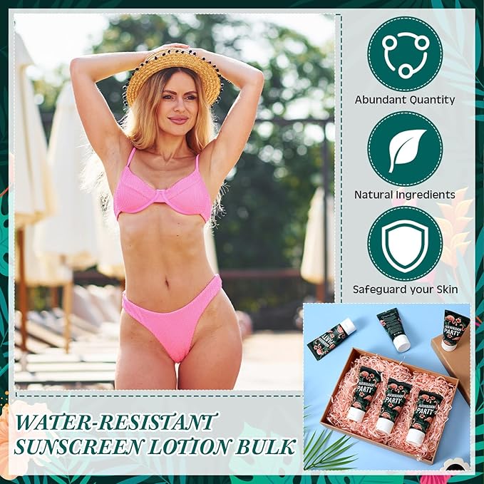 24 Pcs Mini Sunscreen Bulk for Summer Wedding Party Spf 30 Water Resistant Sunscreen Lotion Bulk 1oz Travel Size for Thank You Gifts Wedding Party Supplies(White Cream,Flamingo)