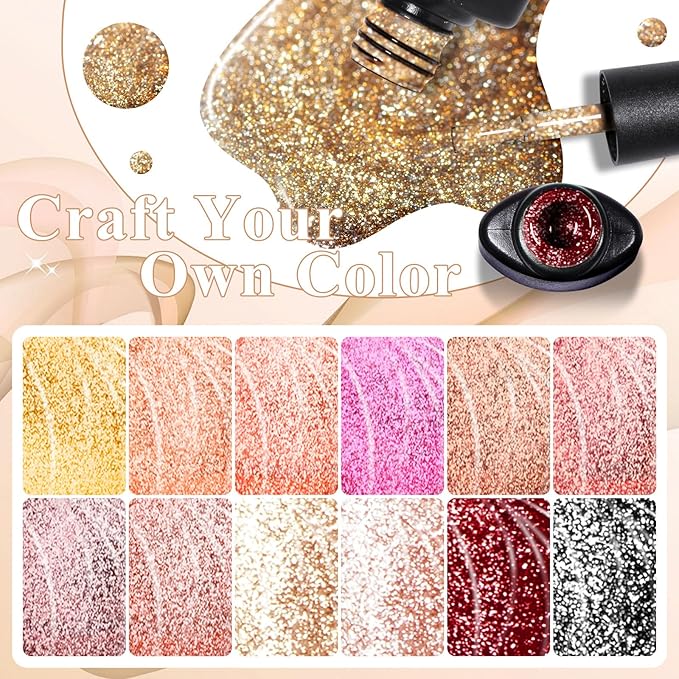 MEET ACROSS Brown Cat Eye Gel Nail Polish Set 18PCS Glitter Gel Polish Kit Gold Gel Amber Caramel Shimmer Nail Polish Kit Reflective Fall Translucent Cateye Gel Polish Salon DIY Gifts