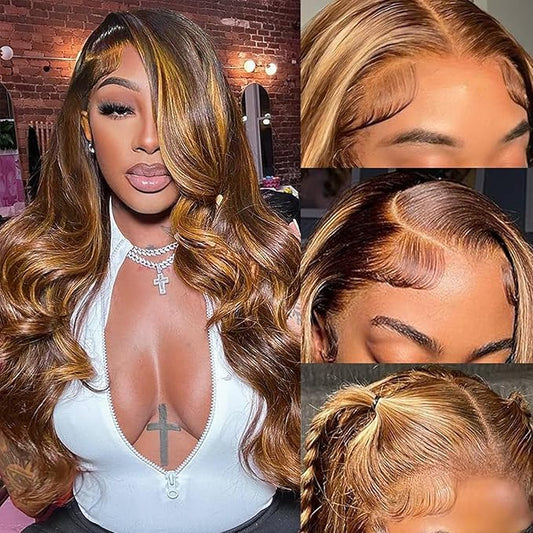 34 Inch 13x6 Omber Lace Front Wig Human Hair 180 Density Body Wave HD Lace Front Wigs Honey Blonde Wig Glueless Wigs Pre Plucked for Women