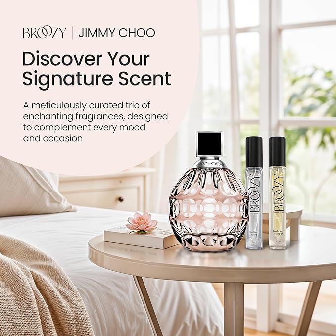 Broozy Collections - Perfume Set for Women | Bundle of 1 Designer Fragrance Jimmy-Choo Eau de Parfum (100ml/3.4oz) and 2 Broozy Mini Scent Samples for Women (10ml each) | Luxury Perfume Gift Set