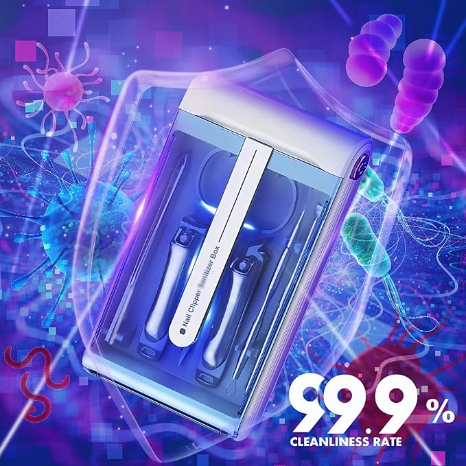 Nail Clipper Set with Disinfection Rechargeable Storage Box 6Pcs Manicure Pedicure Kit Stainless Steel Nail Grooming Tools Fingernail and Toenail Clipper Cutters Perfect Gifts for All Genders