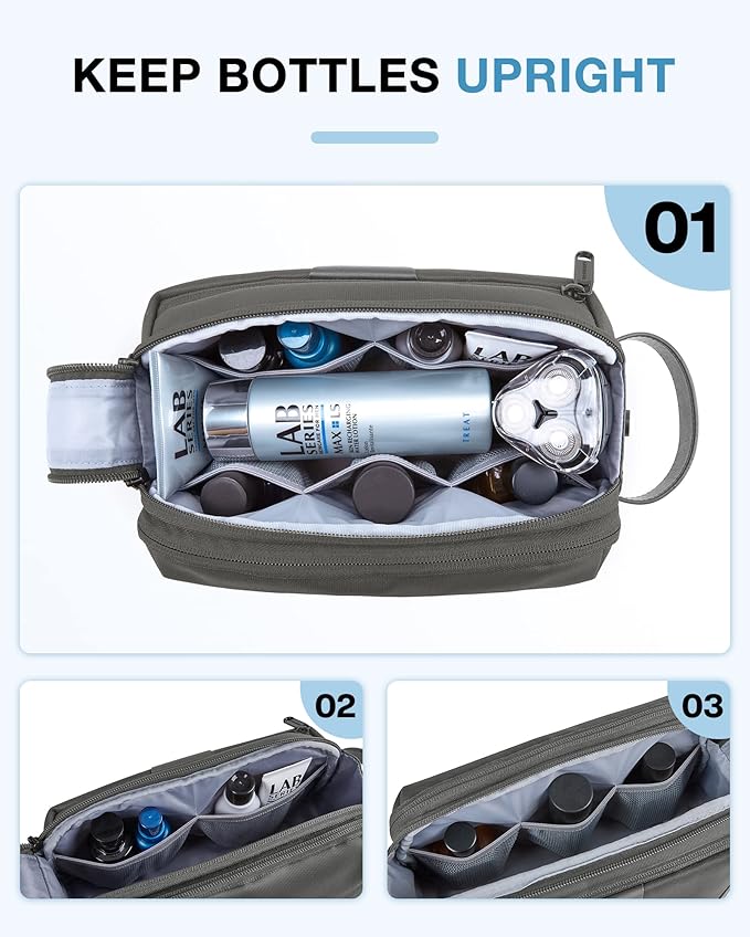 BAGSMART Toiletry Bag for Men, Large Travel Toiletry Organizer, Dopp Kit Water-resistant Shaving Bag for Toiletries Accessories - Grey