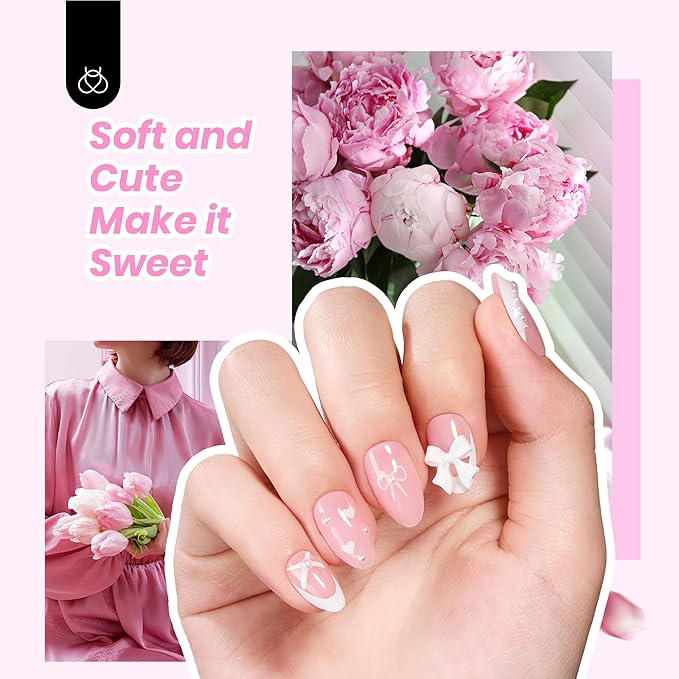 Beetles X Press Gel Nail Kit, French Tip Press On Nails Short Almond Kit with 224Pcs Nail Tips Nail Glue Builder Gel Top Coat Mini UV Light All-in-One DIY Wedding Nail Designs Gift for Women