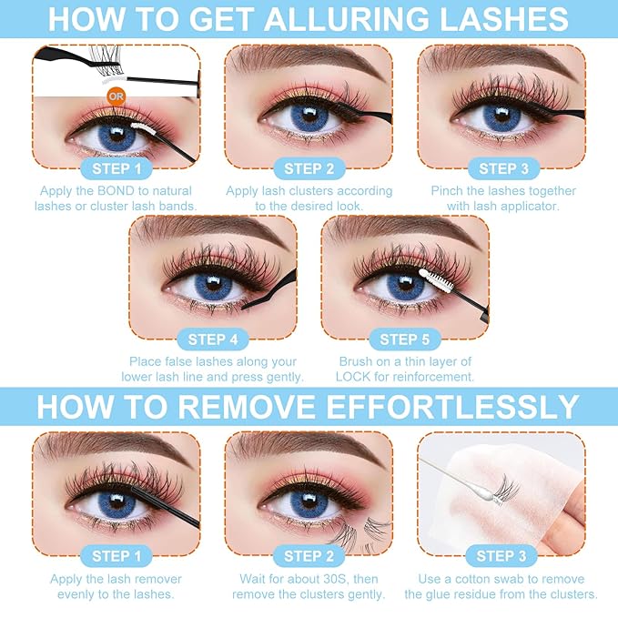 Individual Cluster Lashes D Curl DIY Extension Kit - Classic 8-18mm With Bond, Seal, and Remover - Ultra-Invisible Band, No-Glue Lower Lashes, First Met-Kit