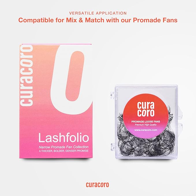 Curacoro LashFolio Double Spike Promade Fans, Handmade Volume Eyelashes, 5D To 10D, C CC D Curl, 0.03~0.07mm, 8-13mm Mix Length, Professional Long-Lasting Promade Lash Fans (7D-0.05 CC 8-13mm)