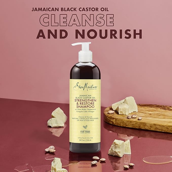 Shea Moisture Jamaican Black Castor Oil Curly Hair Set with Shea Butter - Strengthening Shampoo, Conditioner, and Growth Treatment for Healthy Hair (24 Fl Oz Each)