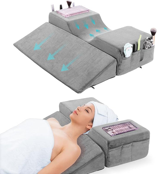 BALAPET Lash Pillows for Eyelash Extensions Ergonomic and Comfortable Velvet Foam Eyelash Pillow for Neck and Back Support Pillow Side Pockets can be Placed Tools,Easy to Graft Eyelashes(Gray)