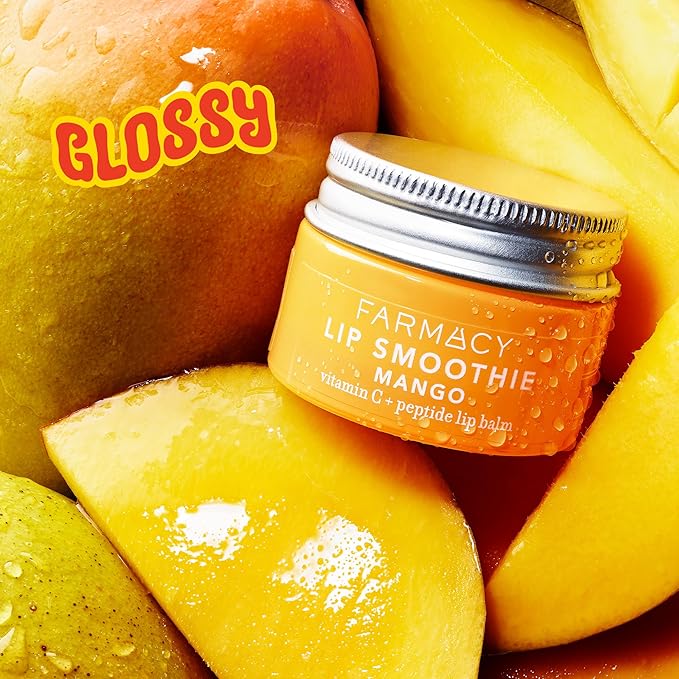 Farmacy Peptide Lip Balm - Lip Smoothie Hydrating Lip Balm with Vitamin C to Visibly Plump + Smooth Lip Lines - Nourishing Lip Treatment with a High-Gloss Finish - Mango (10g)
