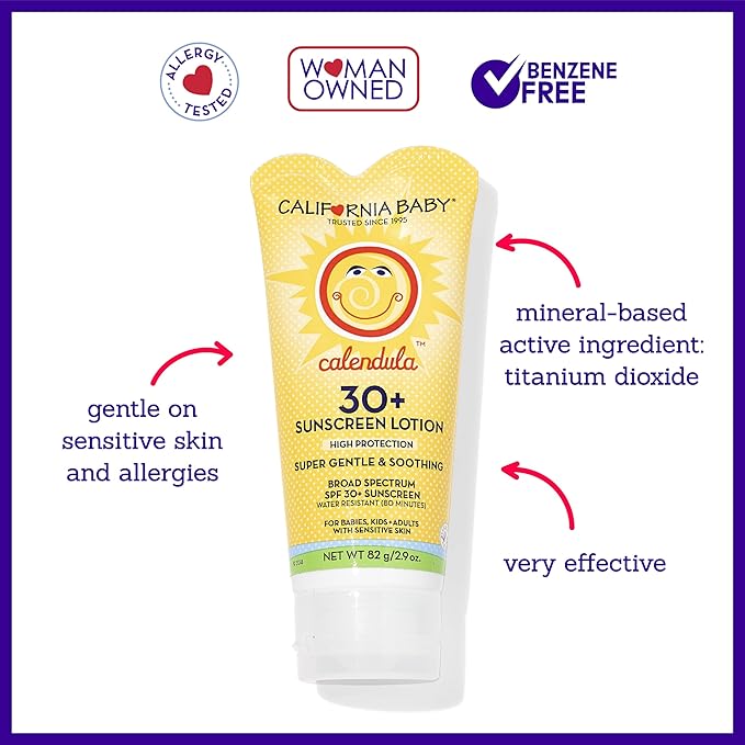 California Baby Calendula SPF 30+ Sunscreen | Mineral | Lavender Scent | Baby Sunscreen Face + Body | Travel Size | 82g / 2.9oz
