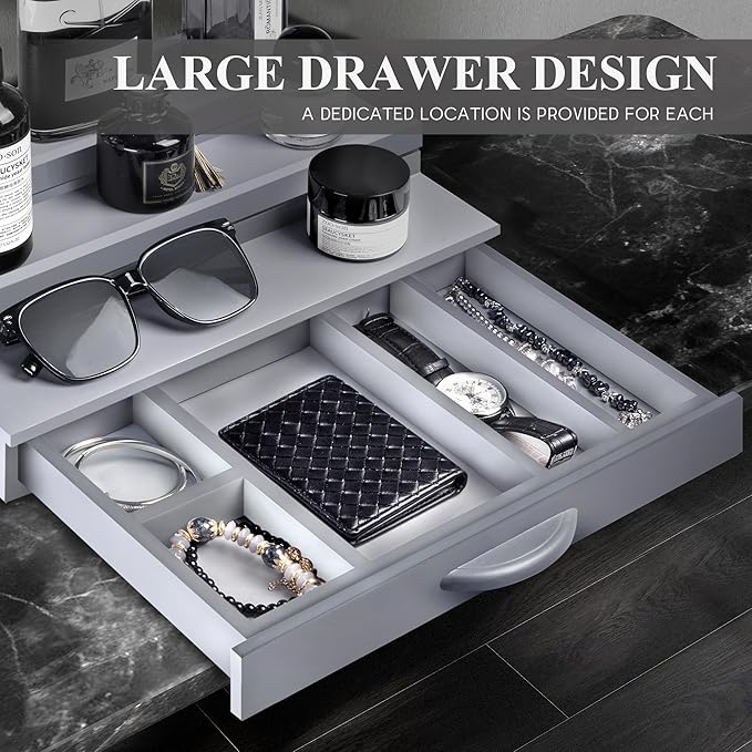 EOSAHR Cologne Organizer for Men - 3 Tier Perfume Stand Organizer with Storage Drawer and Hidden Compartment - Great Gift for Dad & Boyfriend (Gray)