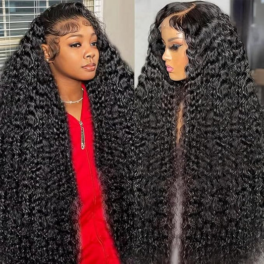 13x6 Deep Wave Lace Front Wigs Human Hair Glueless Wigs Human Hair 180% Density HD Transparent Lace Front Wigs Human Hair Pre Plucked Bleached Knots Curly Lace Front Wig Human Hair 20 Inch