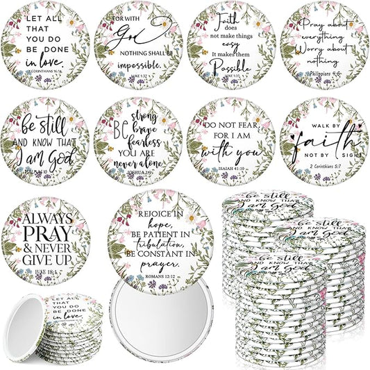 60 Pcs Mini Bible Verse Compact Mirrors Bulk Wildflower Christian Pocket Purse Mirrors Small Religious Scripture Gifts for Women Spring Church Group Sunday School