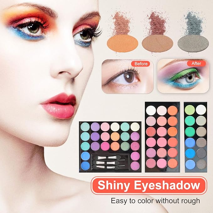 Pure Vie All-in-One Holiday Makeup Gift Set Essential Starter Full Makeup Kit for Women Include Colorful Highly Pigment Shimmer Glitter Eyeshadow Palette Concealer Blush Eyeliner Face Powder Lipgloss