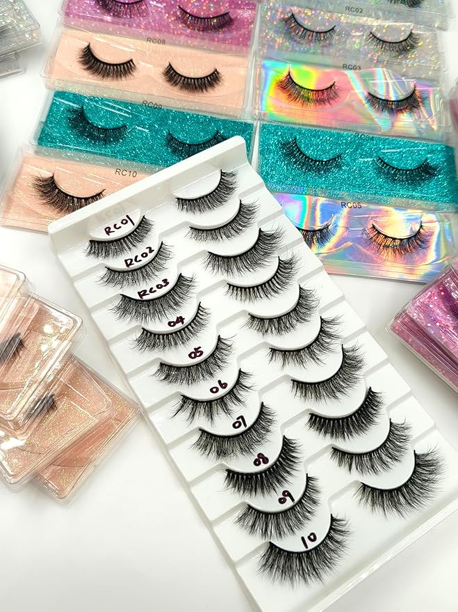 10 Pairs False Eyelashes Natural, Wholesale 5D Fuffy Volume Lashes, Faux Mink Eyelash Bulk with Portable Boxes