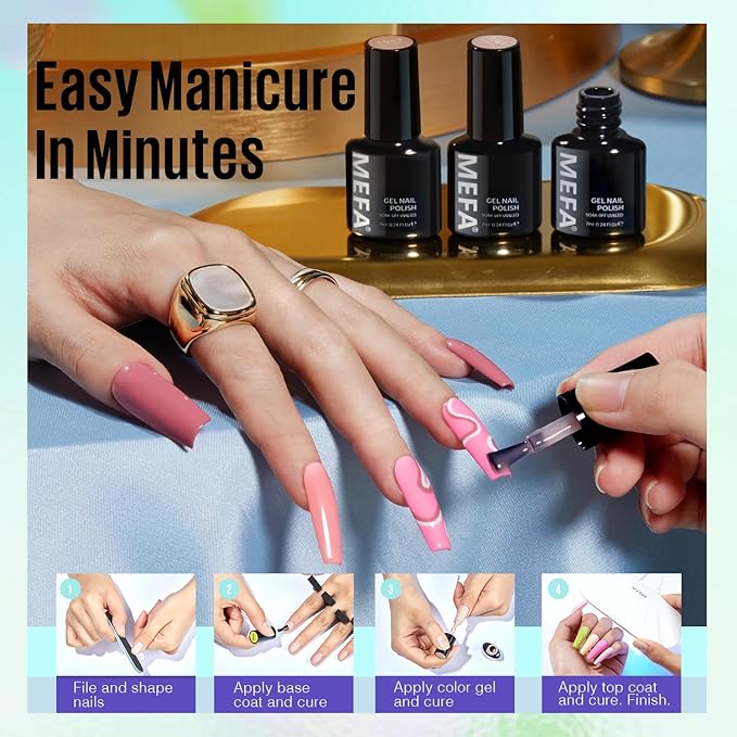 MEFA Gel Nail Polish Set, 23 Pcs Burgundy Red Brown Gel Polish Set Collection Summer Neon Classic Orange Black Navy Blue Glitter Nail Polish Starter Set with Glossy & Matte Top Base Coat Nail Art Gift