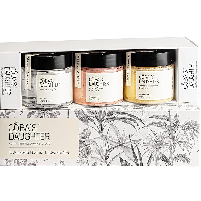 COBA'S DAUGHTER 3-Piece Body Care Gift Set | Mother's Day Gift set| Honey Turmeric Scrubs & Almond Orange Scrubs | Soothing Aloe Vera Gel| Shower Therapy for Women| Travel Size Beauty