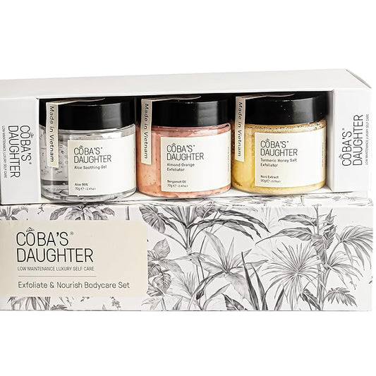 COBA'S DAUGHTER 3-Piece Body Care Gift Set | Mother's Day Gift set| Honey Turmeric Scrubs & Almond Orange Scrubs | Soothing Aloe Vera Gel| Shower Therapy for Women| Travel Size Beauty