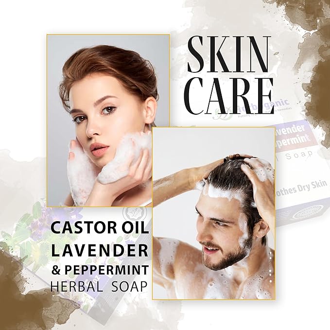 Castor oil lavender and peppermint Herbal Soap | Pack of 6 of 5oz soap Bar | Ideal for Men and Women, Soothing and Nourishing Soap for Moisturization