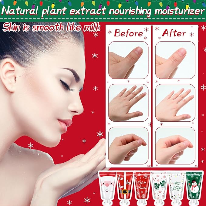 48 Pieces Christmas Hand Cream Gift Set Mini Travel Size Lotion Bulk Beauty Advent Calendar 2025 Holiday Stocking Stuffers for Women Mom Cowrkers Dry Cracked Hands, 30 ml, 6 Natural Plant Fragrances