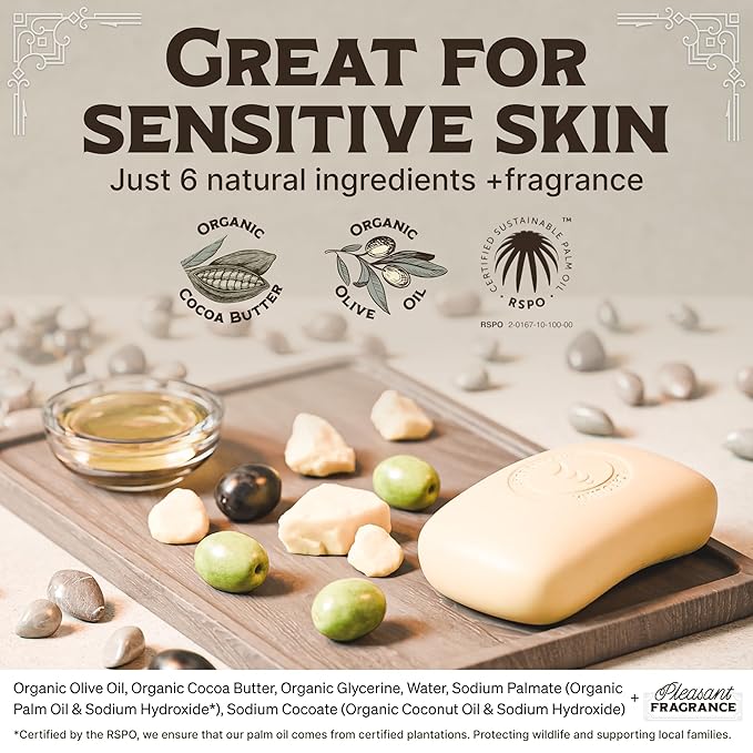 Castile Unscented Bar Soap – 1 Natural Soap Barsfor Men, Women, and Kids – EWG Verified with raw Organic Cocoa Butter and Olive Oil by Carolina Castile, 5 oz