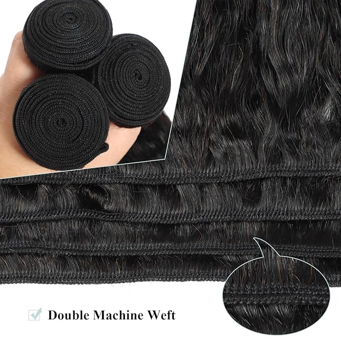 14 16 18 Inch Kinky Straight Bundles Human Hair Yaki Straight Human Hair Bundles Raw Kinky Human Hair 3 Bundles For Black Women Natural Black 12A Sew In 100% Brazilian Virgin Human Hair Bundles