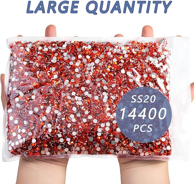 Beadsland Flatback Rhinestones Bulk,14400pcs Orange Rhinestones for Nails Crafts Clothes DIY Decoration, Hyacinth/Orange, SS20, 4.6-4.8mm