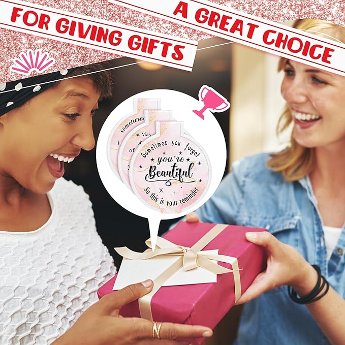 Wenqik 100 Pcs Compact Mirror Bulk Light Pink Gifts for Women Small Inspirational Pocket Purse Handheld Mirror Portable Round Makeup Folding Appreciation Gift for Christmas Valentine Daily Travel