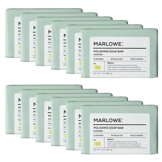 No. 108 Polishing Soap Bar, 7oz (12 Bars) Lightly Exfoliating, Moisturizing & Cleansing Bar Soap for Men, Made with Natural Ingredients