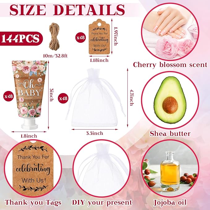 48 Sets Baby Shower Hand Cream Party Favors for Guests Gift Bulk Travel Size Hand Lotion Set for Baby Shower Wedding Christmas(Floral)
