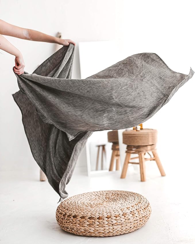 100% Linen Bath Sheet Towel - 36x72-inches - Waffle Weave Black-Natural Oversized Bath Towels - Lightweight Absorbent Thin Beach Towel Quick Dry XL Travel Towel Extra Large