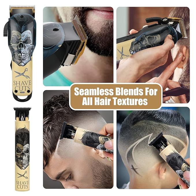 BESTBOMG Hair Clippers & Trimmer Ceramic T-Blade Cordless Haircut Sets Rechargeable with 10 Guide Combs & for Men/Father/Husband/Boyfriend