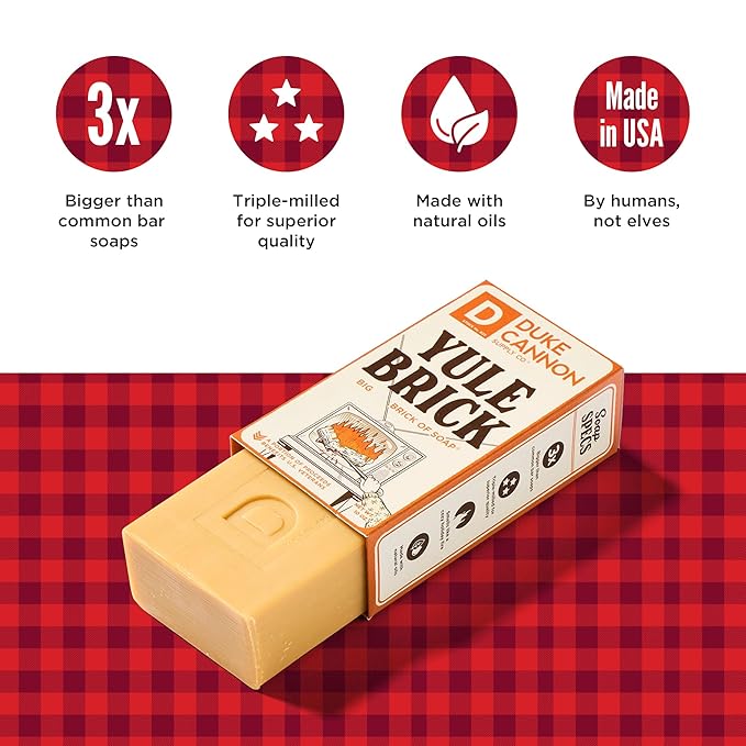 Duke Cannon Supply Co. Big Brick of Soap Bar for Men Holiday Edition - Yule Brick (Charred Wood & Leather Scent), 10 oz. (1 Pack)