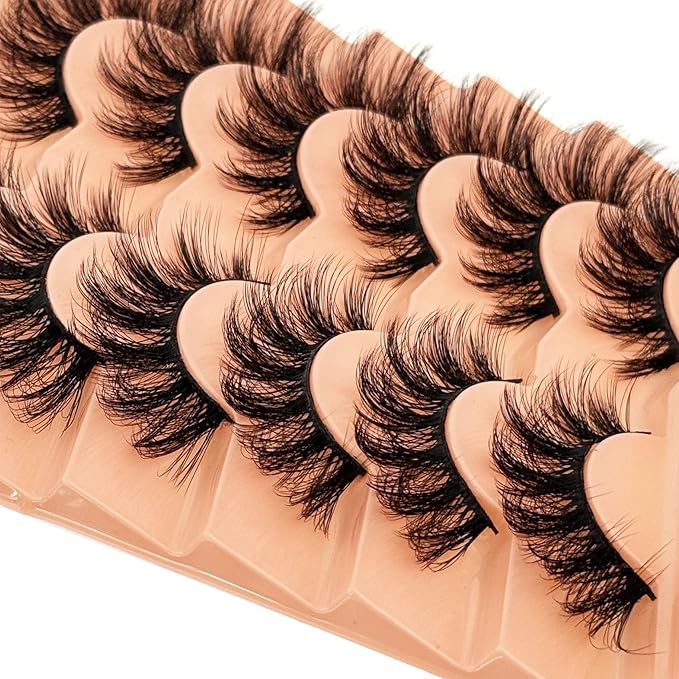 Mink Lashes Fluffy NINGLASH Wispy Lashes False Eyelashes Natural Look Fake Eyelash 15mm Faux 3D Mink Lashes Strips 7 Pairs Fluffy Lash Pack