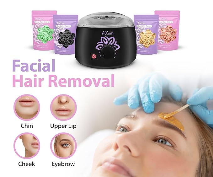 AZAM All-in-one At Home Waxing Kit for Hair removal,Wax pot Waxing Professiona+4 Pack Hard Beads+Silicone Bowl 2 Treatment Oils Wax Kit Accessories Warmer for Full Body