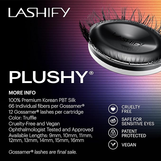 Lashify Plushy 13mm Gossamer Lashes in Truffle Color, Easy DIY False Lashes for a Voluminous Yet Still Natural Look