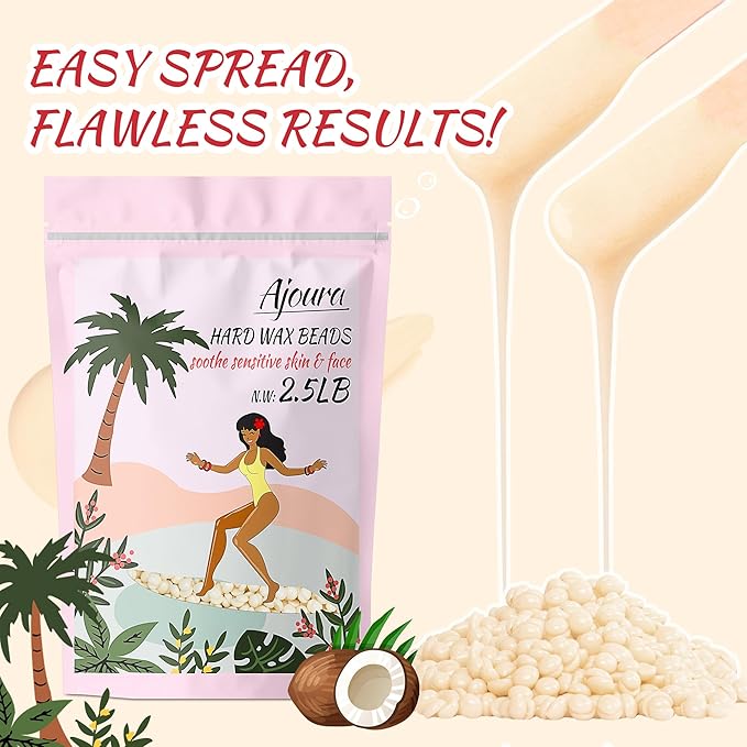 Ajoura 2.5 lb Wax Beads for Hair Removal - Premium Hard Wax for Coarse Hair, Ideal for Brazilian Bikini, Legs, Face, Underarms, Arms, Chest, Back - Sensitive Skin for Efficient Home & Salon Waxing