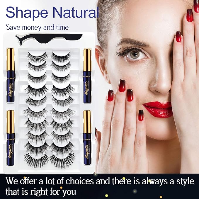 Alcastar Magnetic Eyelashes with Eyeliner Kit, Magnetic Lashes Natural Looking with, Reusable,Long Lasting, Easy Apply,Cruelty-Free. (FBA-ATZ1004-A2)