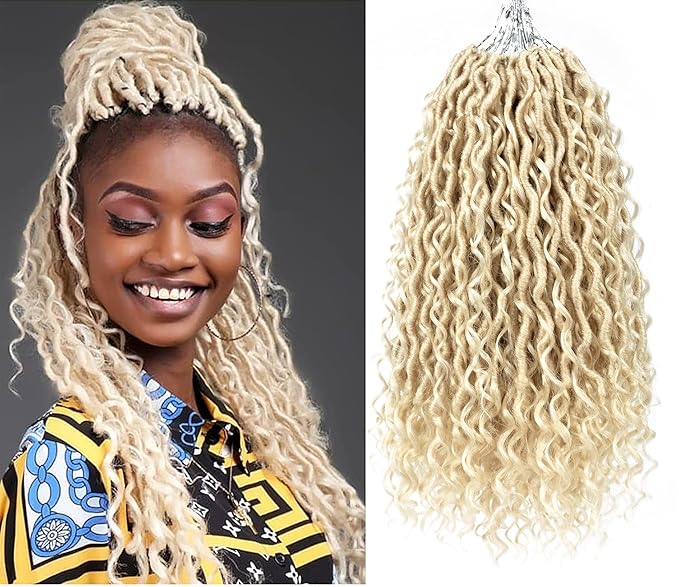 Aipin Goddess Locs Crochet Hair 14 Inch Boho River Locs Hippie Locs Wavy Crochet With Curly Hair In Middle And Ends Braids Hair Extensions (7Packs,14 inch, 613#)