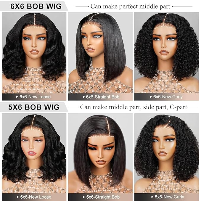 Arabella 6x6 Wear and Go Glueless Wigs Human Hair Deep Curly Bob Wig Lace Front Wig Human Hair 210% Density Pre-Cut Lace Wigs Pre Bleached Tiny Knots Bob Wig Human Hair(14inch, 6x6 Glueless Bob)