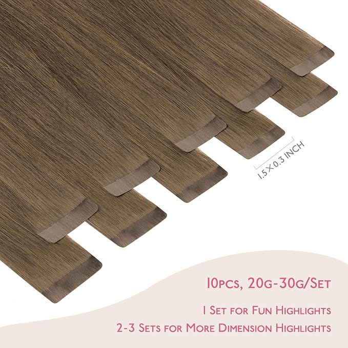 WENNALIFE Tape in Hair Extensions Human Hair Light Ash Brown Tape in Extensions, 10pcs 30g 20 inch Remy Invisible Tape Ins Straight Colored Soft Real Human Hair Tape in Extensions Refill Set