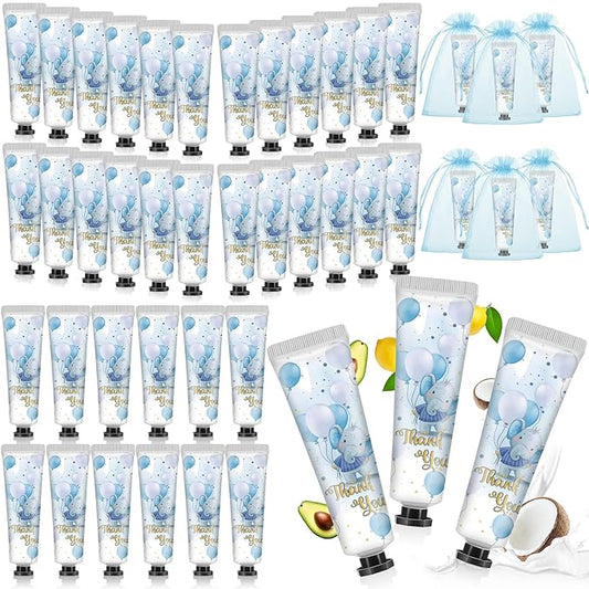 48 Sets Baby Shower Hand Cream Bulk Blue Elephant Baby Shower Favors Bridal Thank You Hand Cream for Guests Travel Size Lotion with Organza Bags