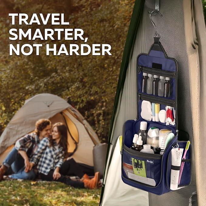 AvaJex Extra Large Hanging Travel Toiletry Bag for Men and Women - Cosmetic Travel Bag With Shoulder Strap - Waterproof Hygiene Bag with Metal Xxl Swivel Hook and 19 Compartments for Toiletries