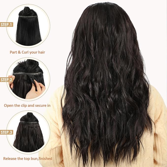 Clip in Hair Extensions for Women - 20 Inch Long Wavy Brown Extensions, 6PCS Hairpieces that Blend Naturally with Your Real Hair (20 Inch, Chocolate Brown&Honey Blonde)